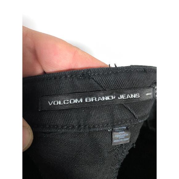Volcom Black Jean Denim Mini Skirt S 4/6 High Rise Distressed Frayed Hem Grunge - Picture 6 of 11